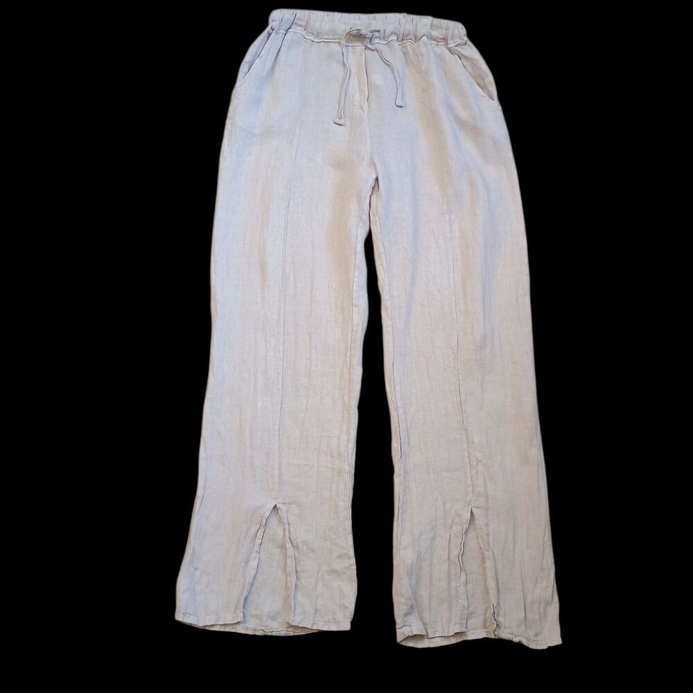 Tempo Paris Pants Womens Sz XL Linen Wide Leg Relaxed 30x31 Beige Lagenlook